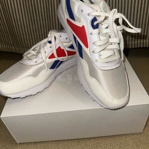 Reebok, X Victoria, White Sneakers with Red and Blue Accents size 9